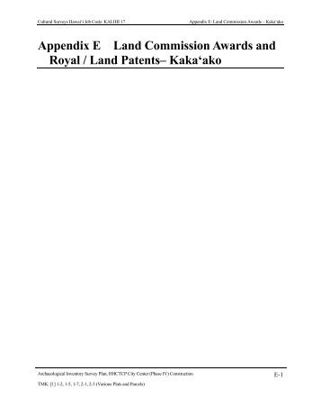 Appendix E Land Commission Awards and Royal / Land Patents ...