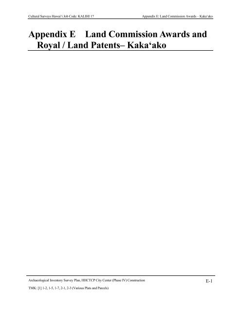 Appendix E Land Commission Awards and Royal / Land Patents ...