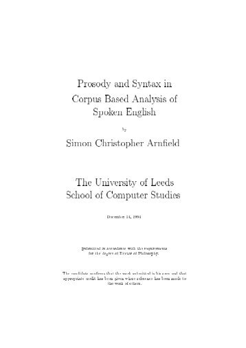 Prosody and Syntax in Corpus Based Analysis of Spoken English ...