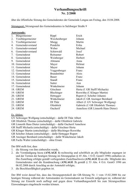 Gemeinderatssitzung Nr. 2 vom 18.04.2008 (123 KB) - .PDF - Lengau