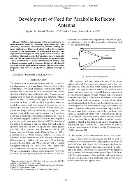 Development of Feed for Parabolic Reflector Antenna - IJET