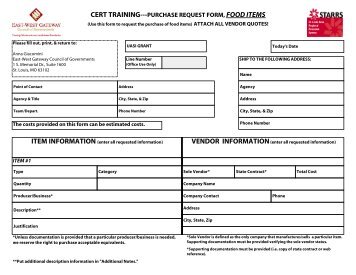 CERT TRAINING---PURCHASE REQUEST FORM, FOOD ITEMS