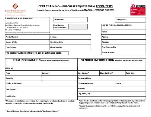 CERT TRAINING---PURCHASE REQUEST FORM, FOOD ITEMS