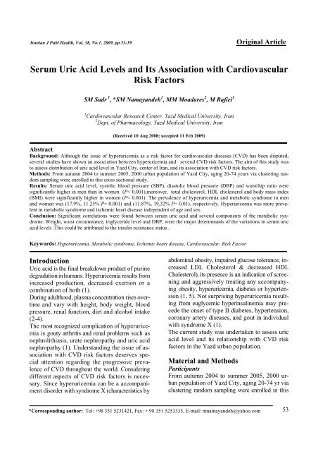 Serum Uric Acid Levels and Its Association with - Iranian Journal of ...