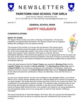 GENERAL SCHOOL NEWS - Parktown High School for Girls