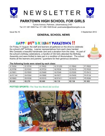 GENERAL SCHOOL NEWS - Parktown High School for Girls