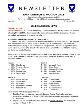 SPORTS NEWS - Parktown High School for Girls