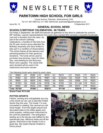 SPORTS NEWS - Parktown High School for Girls