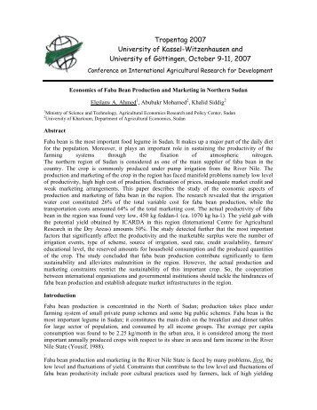 Economics of Faba Bean Production and Marketing in ... - Tropentag