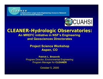 CLEANER-Hydrologic Observatories: - Project Science