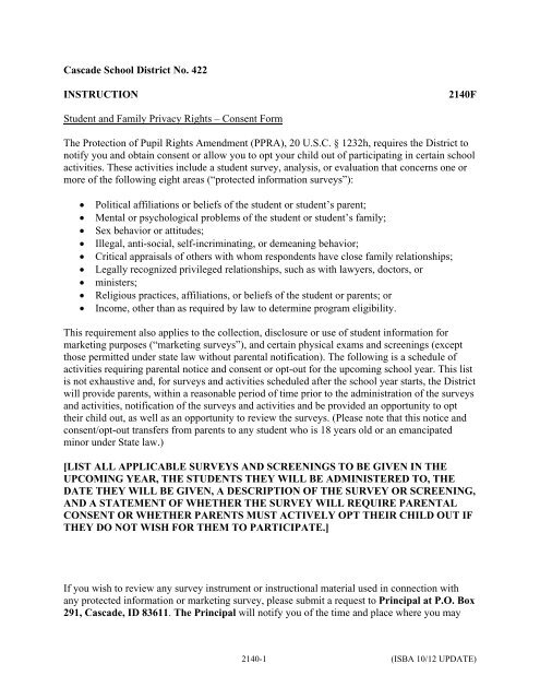 2140F Student and Family Privacy Rights Consent Form - Cascade ...