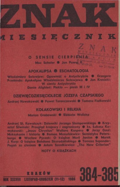 Nr 384-385, listopad-grudzieÅ 1986 - Znak