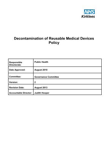 Decontamination of Reusable Medical Devices Policy - NHS Kirklees