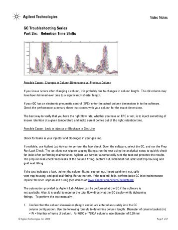 Retention Time Shifts - Agilent Technologies