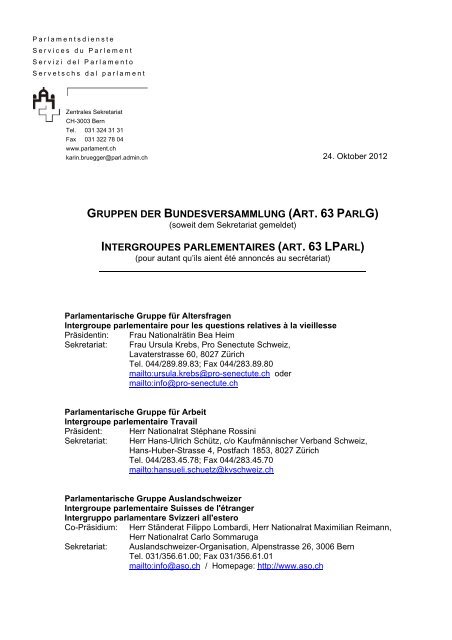 Gruppen der Bundesversammlung (Art. 63 ParlG) - Schweizer ...