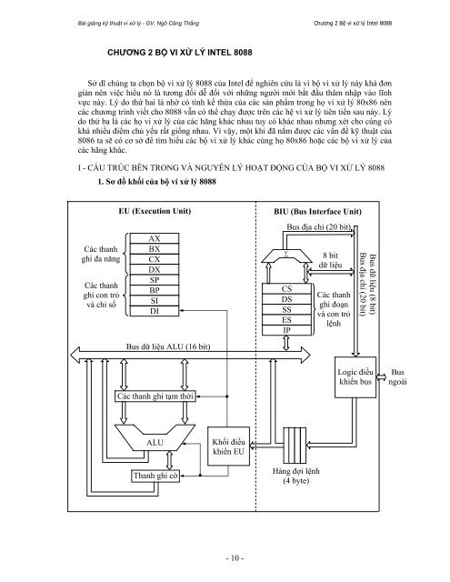 - 10 - CHƯƠNG 2 BỘ VI XỬ LÝ INTEL 8088 Sở dĩ chúng ta chọn bộ ...