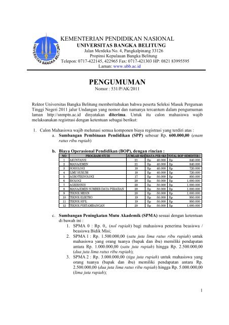 PENGUMUMAN - Universitas Bangka Belitung