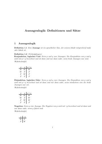 Aussagenlogik: Definitionen und Sätze