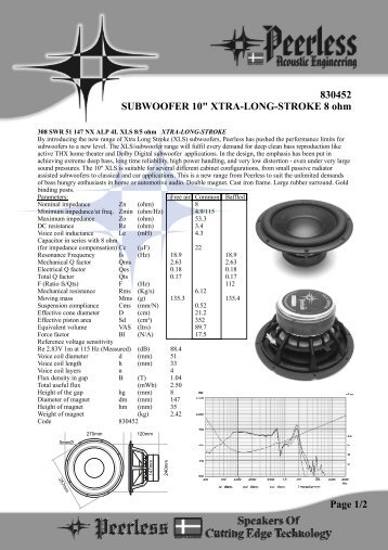 830452 SUBWOOFER 10" XTRA-LONG-STROKE 8 ... - DST-AU Home