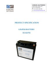 PRODUCT SPECIFICATION LiFePO4 BATTERY ... - Europa Batteries