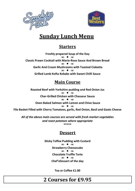 Sunday menu deals