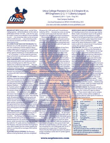 Game Notes - Utica College Pioneers