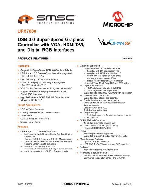 UFX7000 USB 3.0 Super-Speed Graphics Controller with VGA - SMsC
