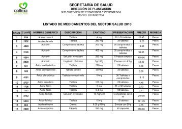 listado de medicamentos del sector salud 2010 - Gobierno del ...