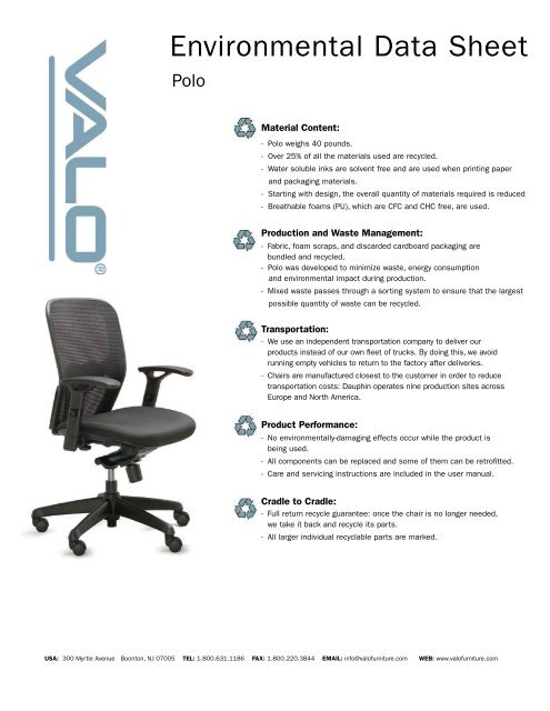 Environmental Data Sheet Valo Furniture