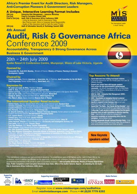 Audit, Risk & Governance Africa Conference 2009 - MIS Training