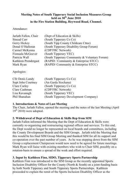SIM Notes June 2010.pdf - South Tipperary County Development ...