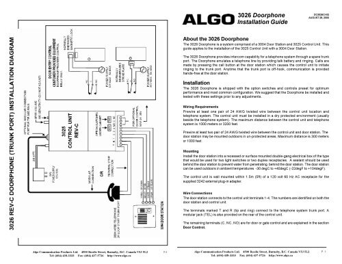 3026 Doorphone Installation Guide - Algo Communication Products