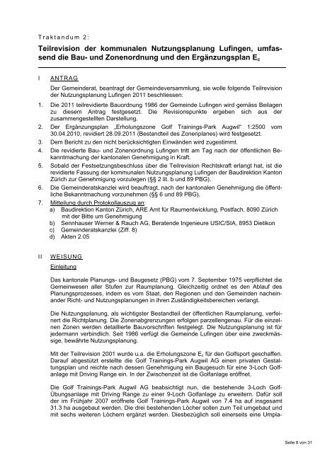 Gemeindeversammlung "9-Loch-Golfplatz" (PDF ... - BirdLife Zürich