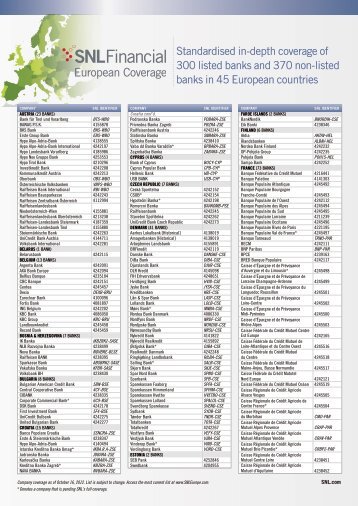 Standardised in-depth coverage of 300 listed banks ... - SNL Financial