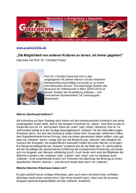 Prof. Christian Feest - G/Geschichte