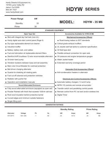 35 kW Yanmar Diesel generator single phase data sheet