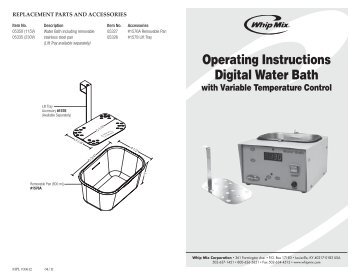 Operating Instructions Digital Water Bath - Whip Mix