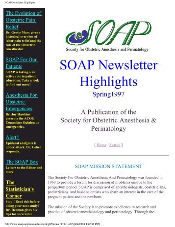 SOAP Newsletter Highlights - Society for Obstetric Anesthesia and ...