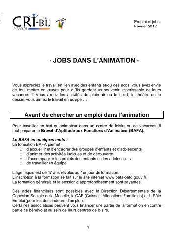 JOBS DANS L'ANIMATION - CRI-Bij