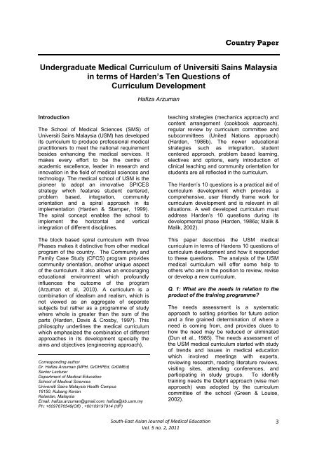 Undergraduate Medical Curriculum of Universiti Sains Malaysia in ...