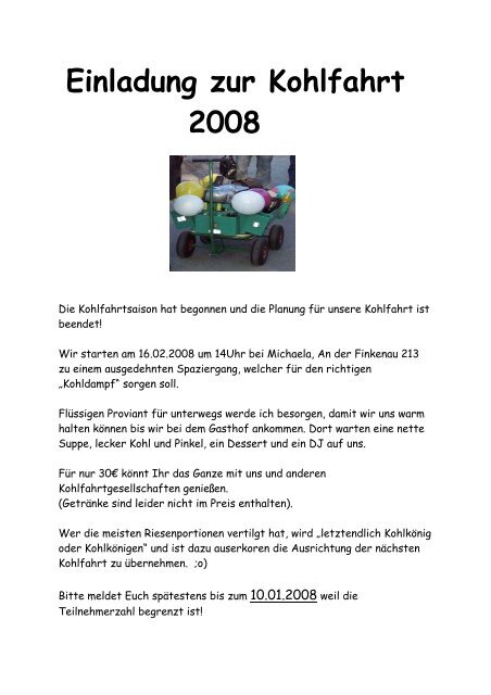 Einladung zur Kohlfahrt 2008 - Snow 'n'