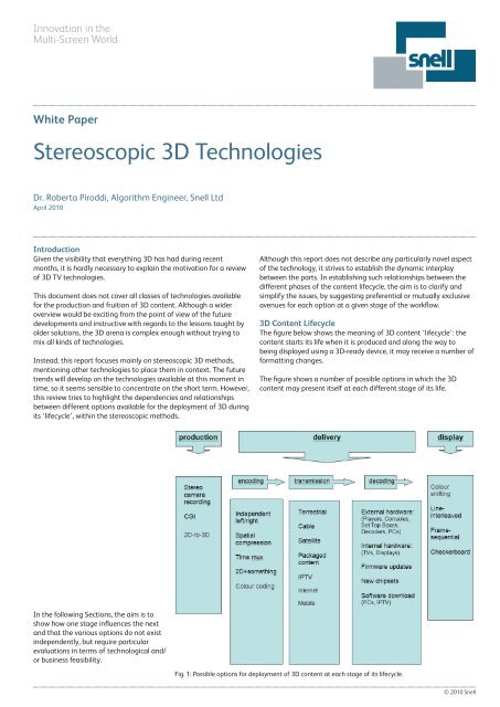 White Paper Stereoscopic 3d Technologies Snell