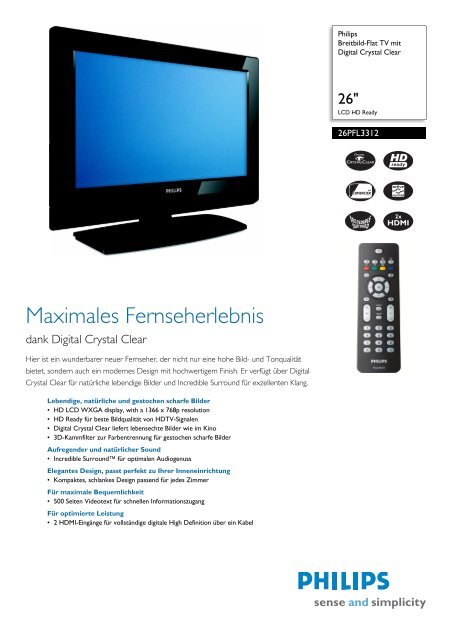26PFL3312/10 Philips Breitbild-Flat TV mit Digital Crystal ... - Snogard