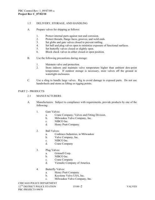 Revised Specifications - the Public Building Commission of Chicago