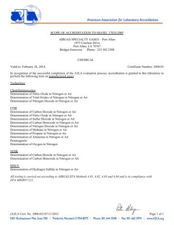 (A2LA Cert. No. 2000.03) 07/11/2012 Page 1 of 1 SCOPE ... - Airgas