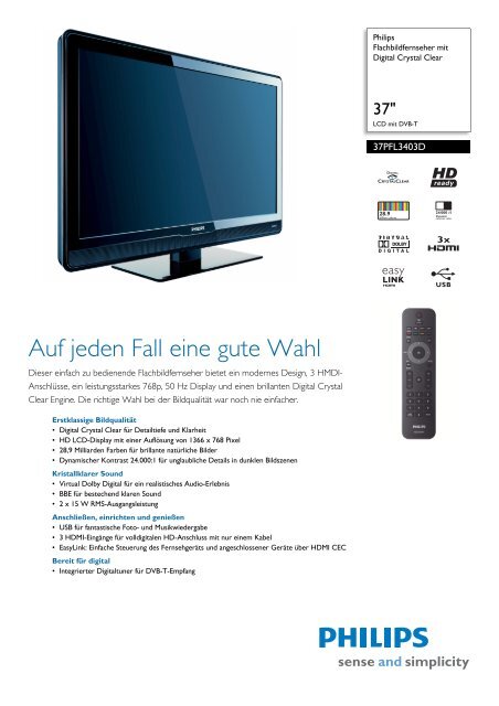 37PFL3403D/12 Philips Flachbildfernseher mit Digital ... - Snogard