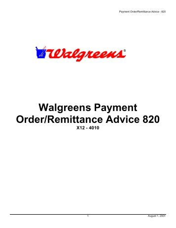 Walgreens Payment Order/Remittance Advice 820 - Jobisez