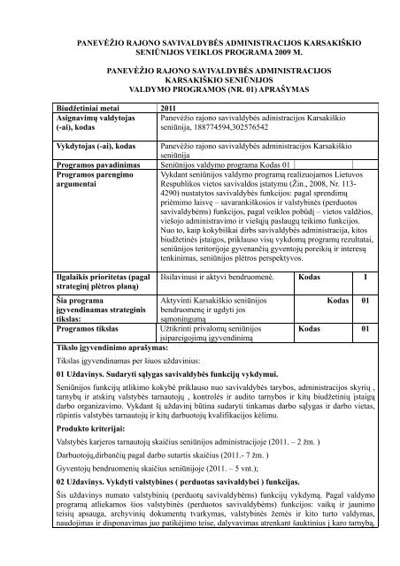 Seniūnijų programos - Panevėžio rajono savivaldybė