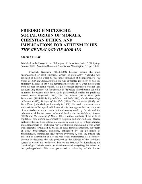 Friedrich Nietzsche Genealogy of Morals ... - Socinian Studies Forum