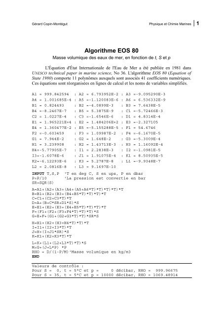 Algorithme EOS 80